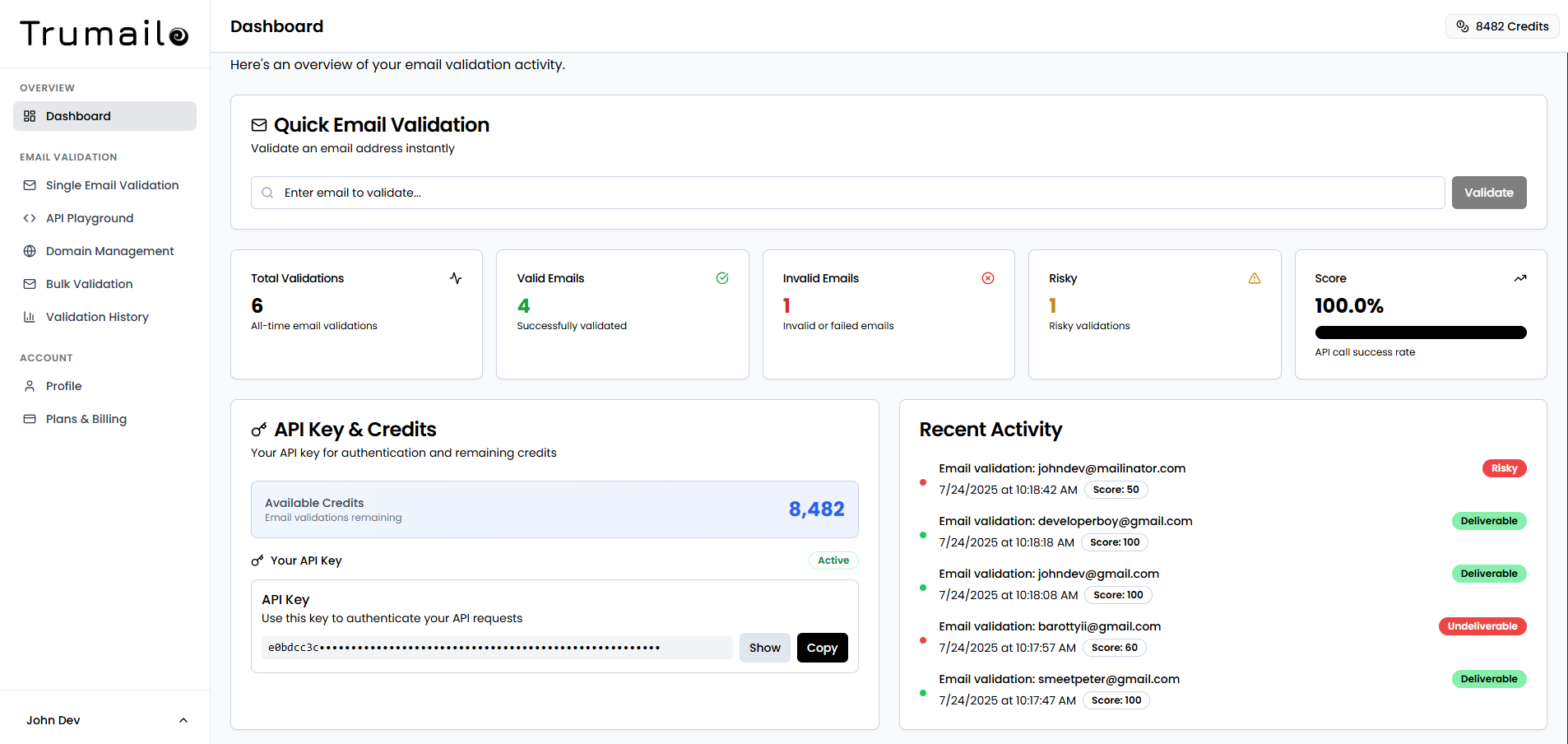 Trumailo main dashboard